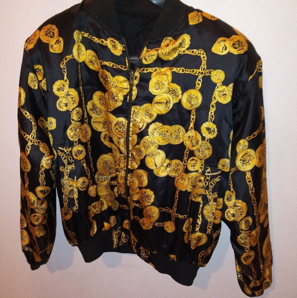 Gold Chains Coins Silk Bomber Jacket Vintage